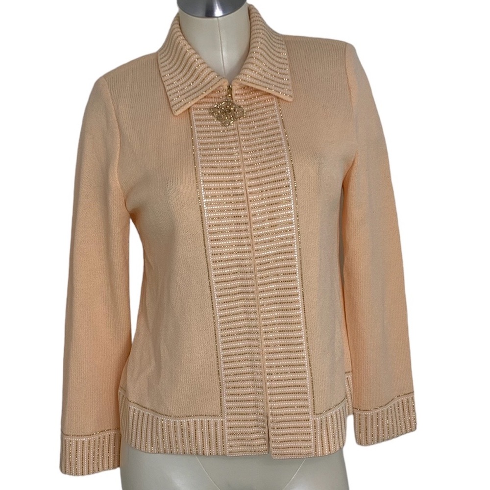 St. John Evening Jacket & Tank Top Peach Knit Paillettes Size 6